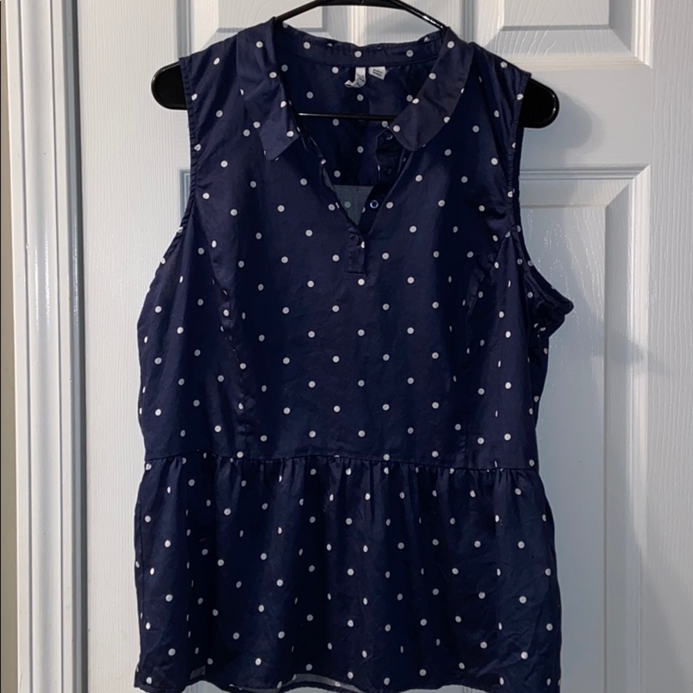 ELLE Navy Polka Dot Peplum Blouse
